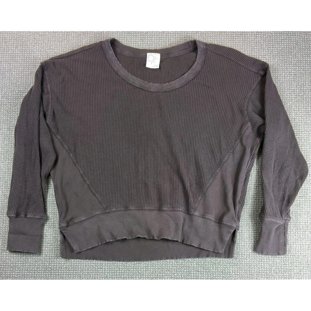 Aerie Waffle Knit Crop Top Oversized Long Sleeve Sweatshirt Brown M